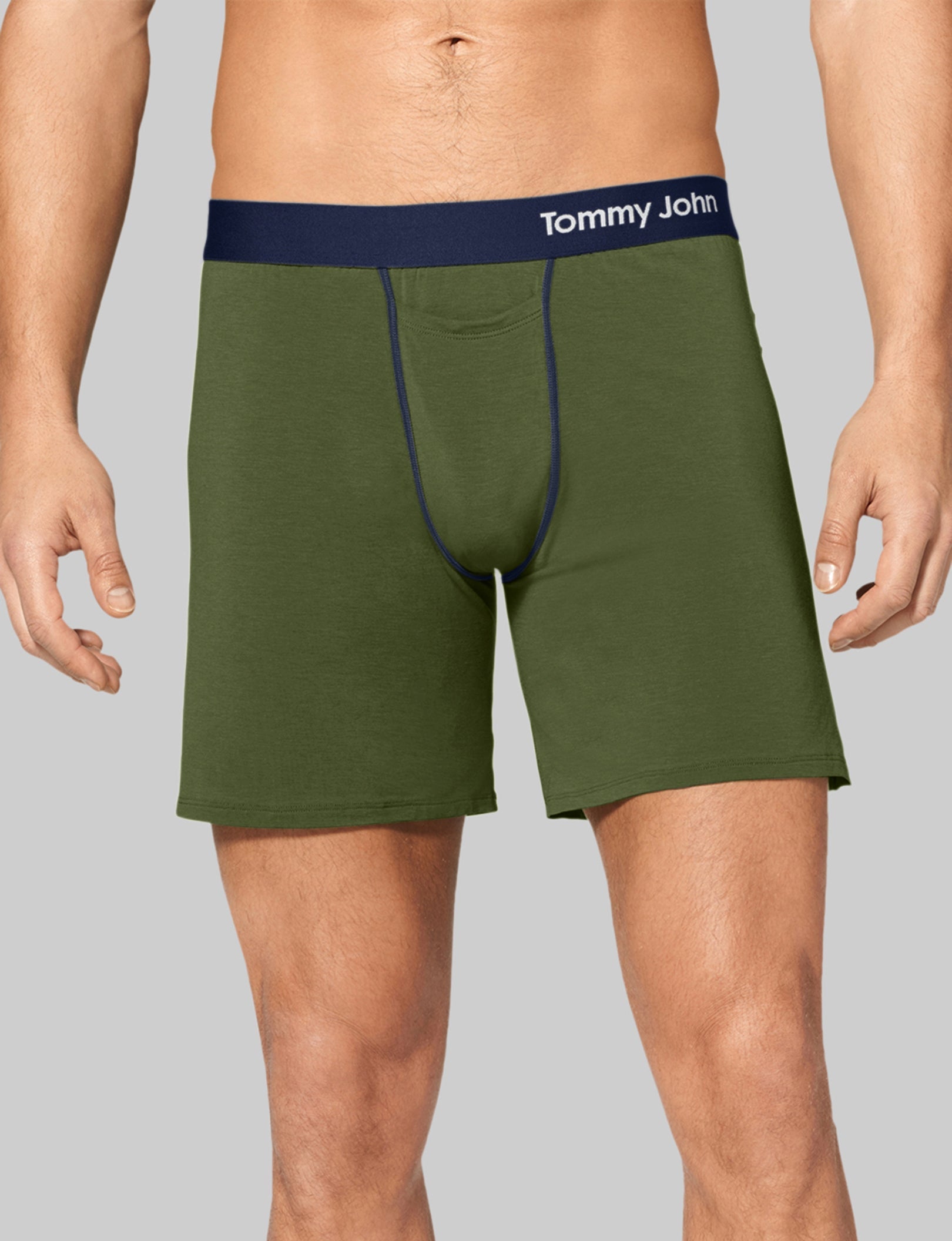 Tommy John Men s Cool Cotton Relaxed Fit Boxer 6 in Chive Navy Contrast Size Small