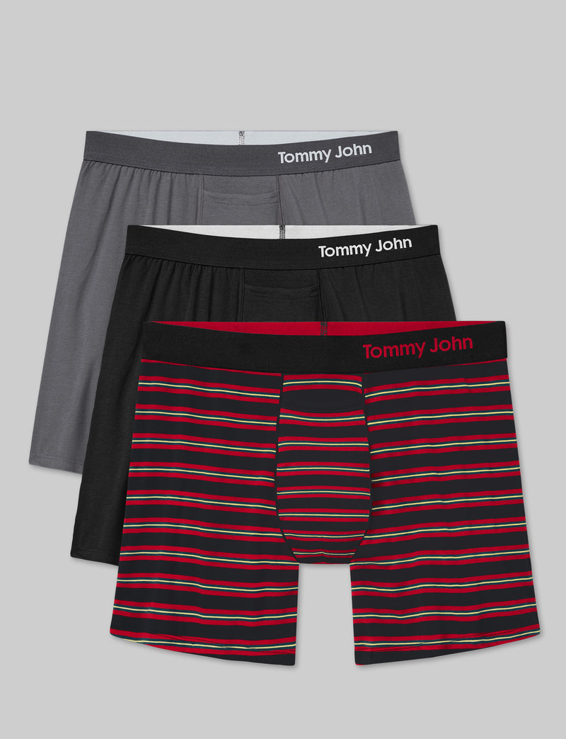 Cool Cotton Relaxed Fit Boxer 6" (3-Pack)::Iron Grey/Black/Mirror Stripe