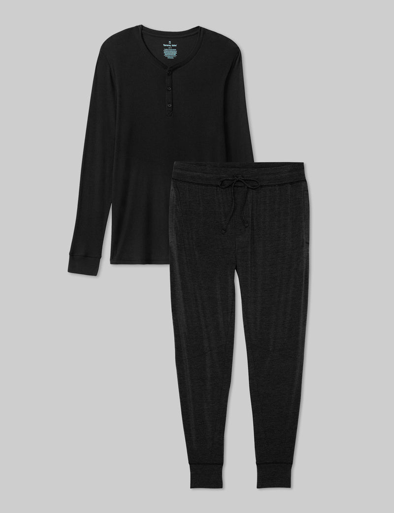 Downtime Henley & Jogger Set::Black