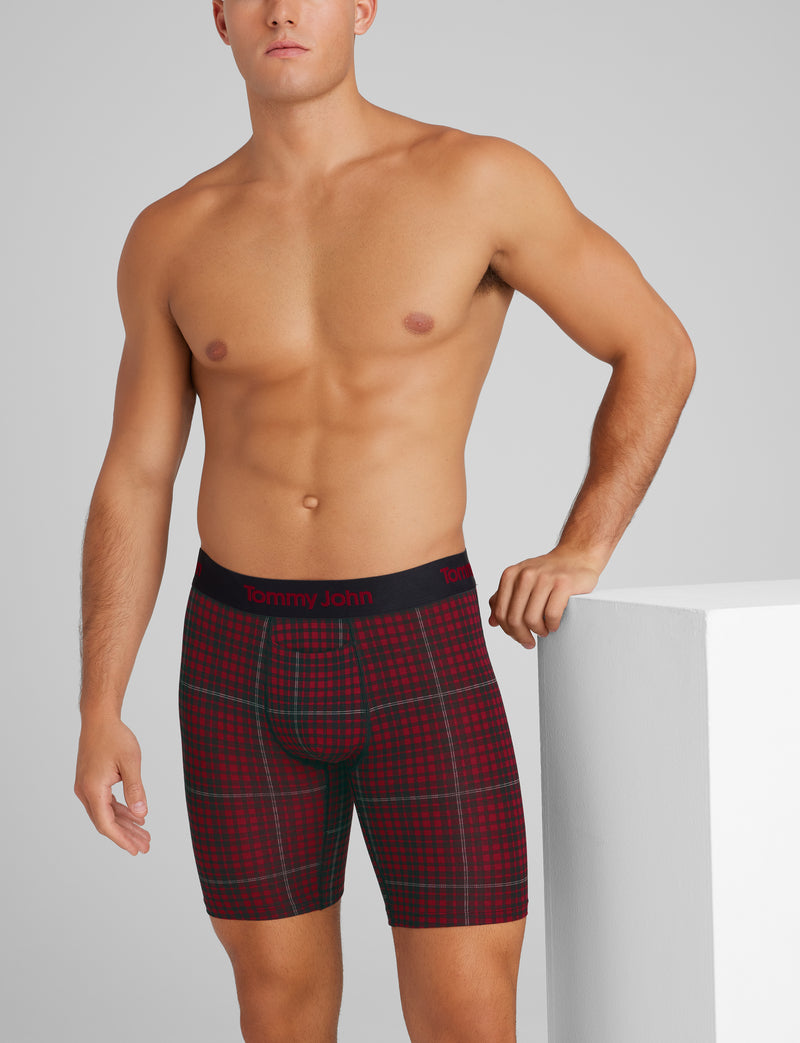 Second Skin Boxer Brief 8"::Rhubarb Flannel