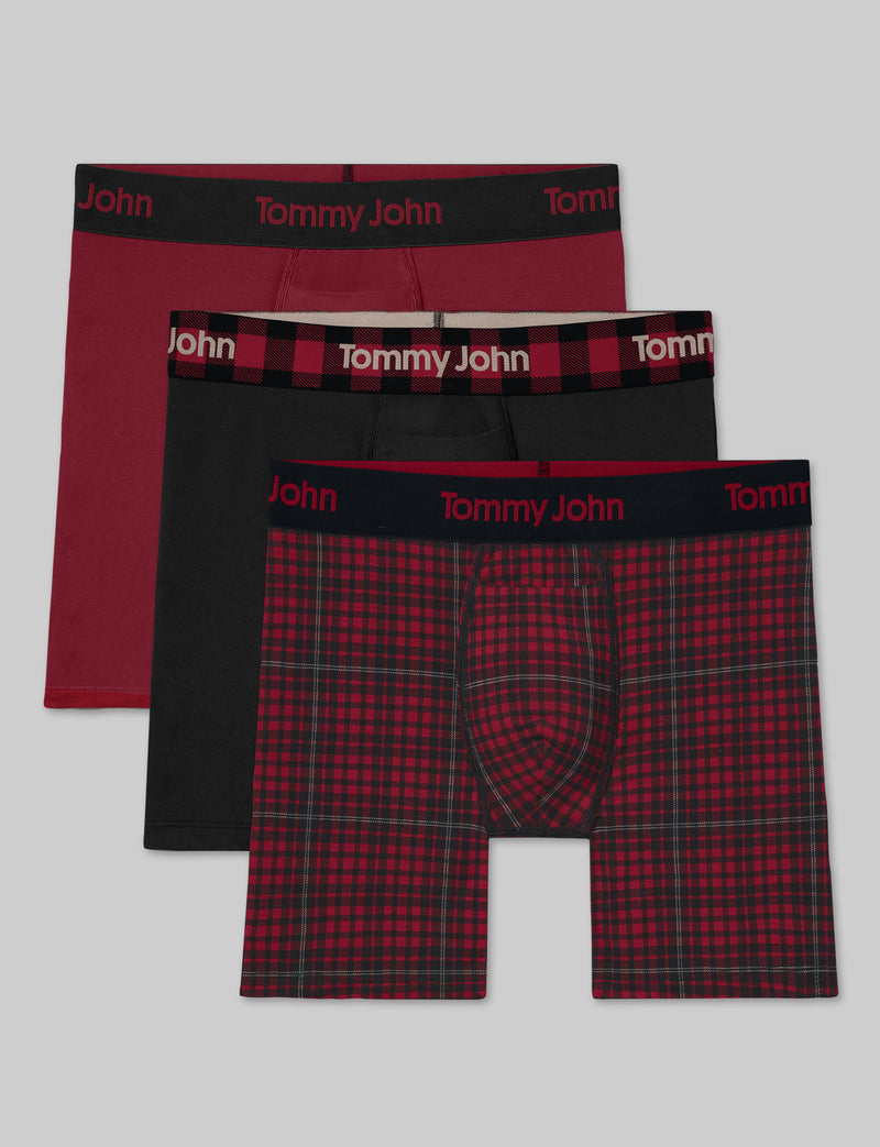 Second Skin Mid-Length Boxer Brief 6" (3-Pack)::Rhubarb/Black/Flannel