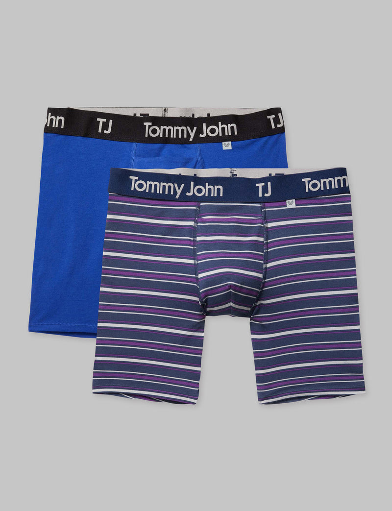 TJ Cotton Stretch Hammock Pouch™ Mid-Length Boxer Brief 6" (2-Pack)::Mazarine Blue/Sidecar Stripe