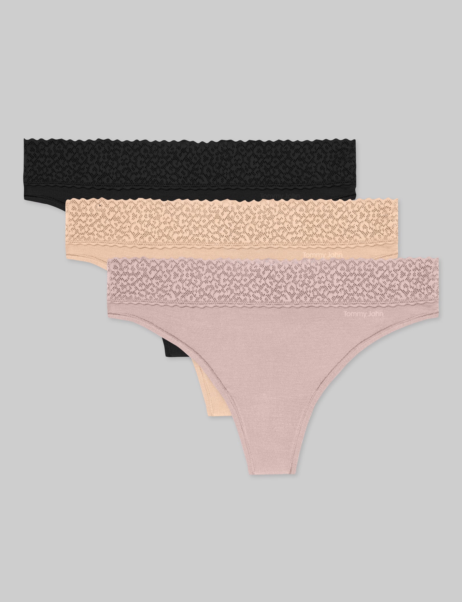 Women's Second Skin Thong, Lace Waist (3-Pack)