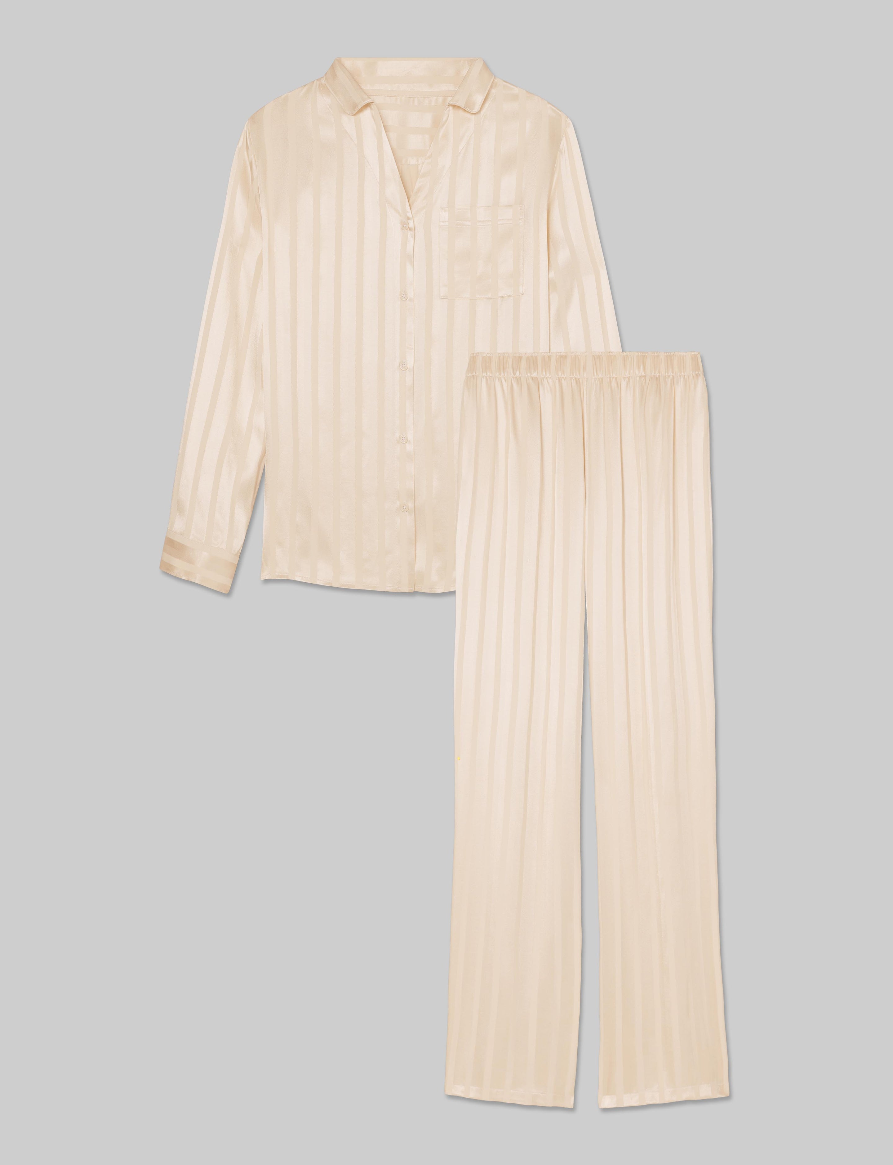 Women's Satin Jacquard Long Sleeve Pajama Top & Pant Set