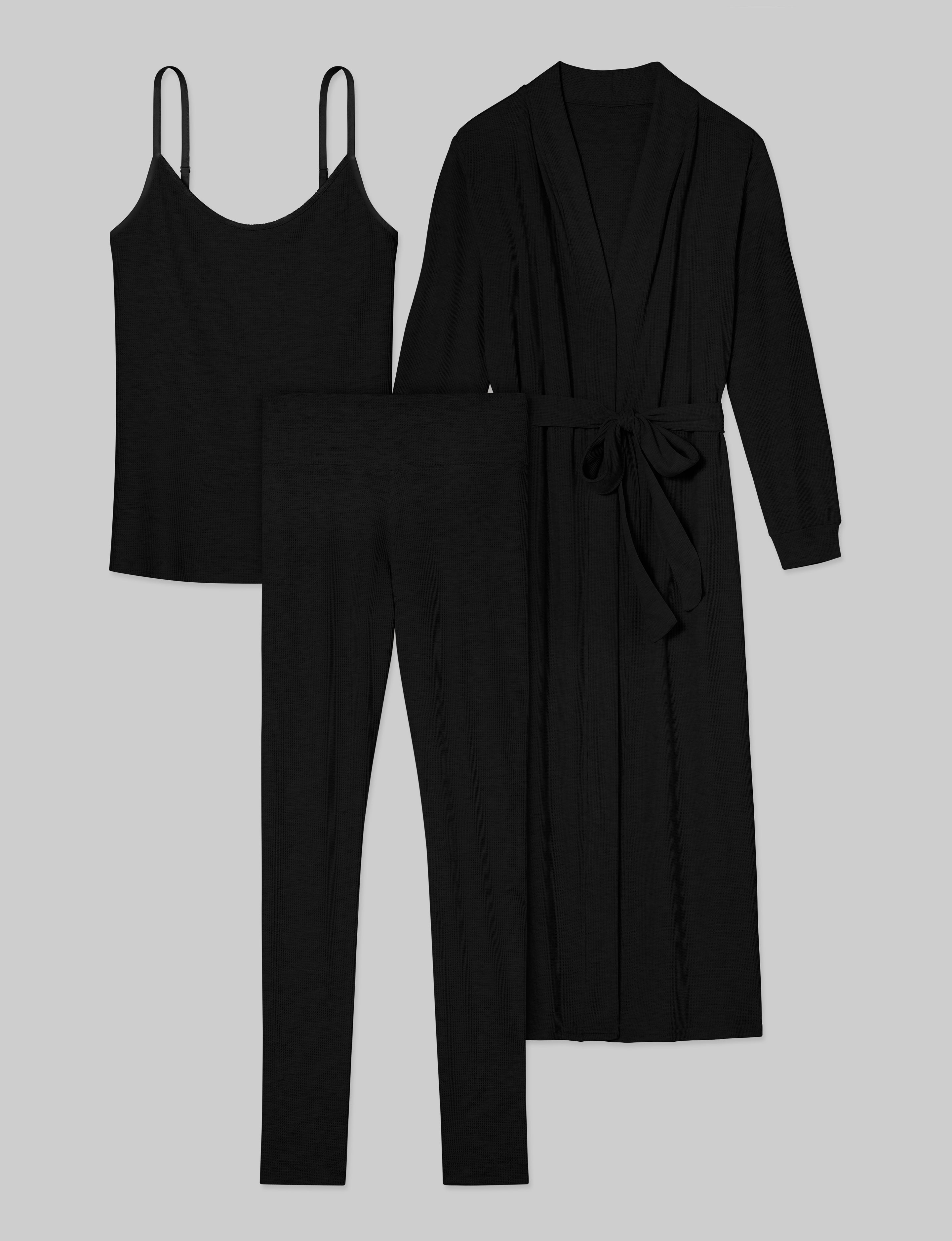 Women's Waffle Lounge Tank, Legging & Robe Set