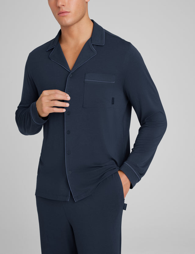 Downtime Long Sleeve Pajama Top & Pant Set::Dress Blues