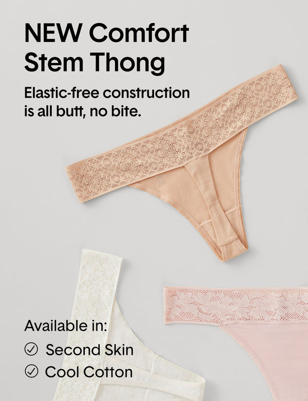 Women's Second Skin Thong, Lace Waist (Soft Underwear)