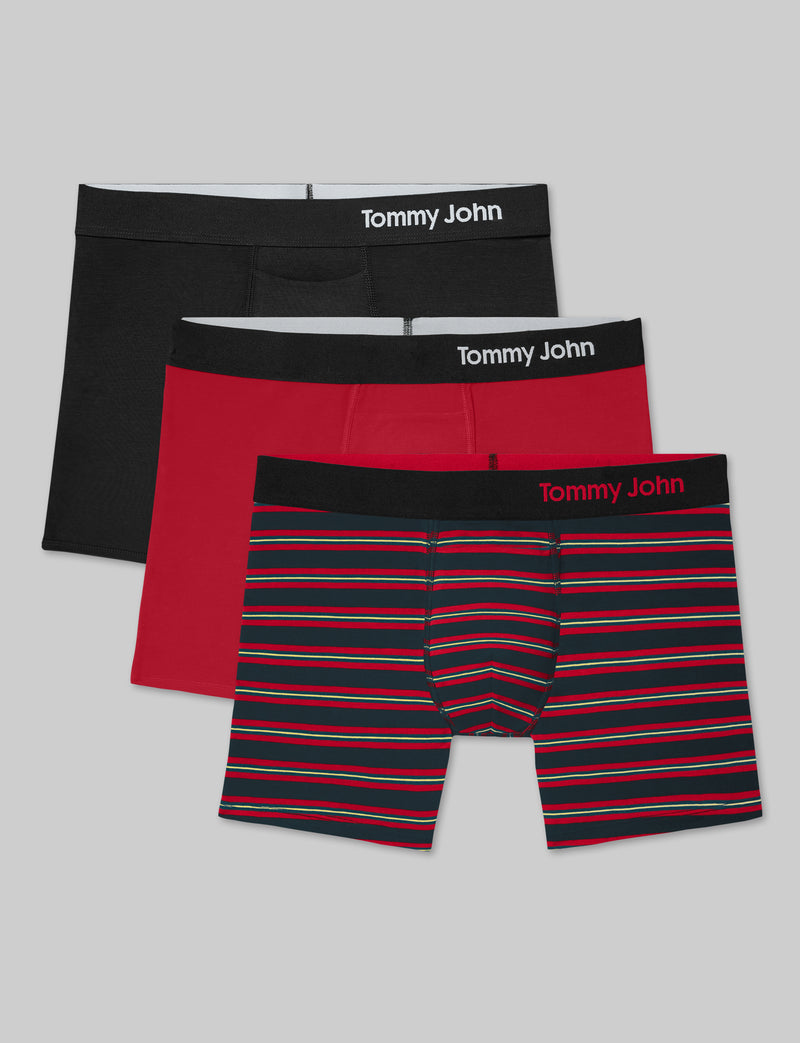 Cool Cotton Trunk 4" (3-Pack)::Black/Salsa/Mirror Stripe