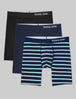 Cool Cotton Boxer Brief 8" (3-Pack)::Black/Navy/Seaside Stripe