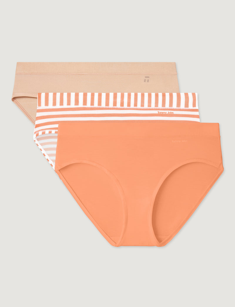 Women's Second Skin Brief (3-Pack)::Maple Sugar/Cantaloupe Breeze Stripe