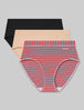 Women's Second Skin High Rise Brief (3-Pack)::Black/Maple Sugar/Poppy Stripe