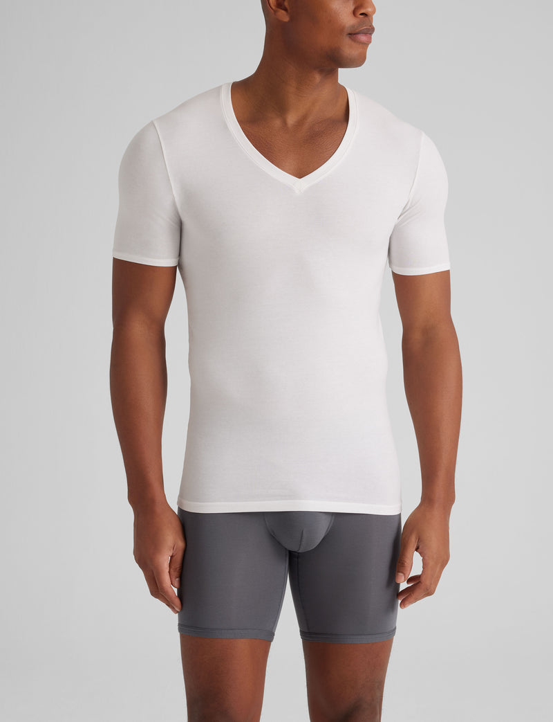 Cool Cotton Deep V-Neck Stay-Tucked Undershirt::White
