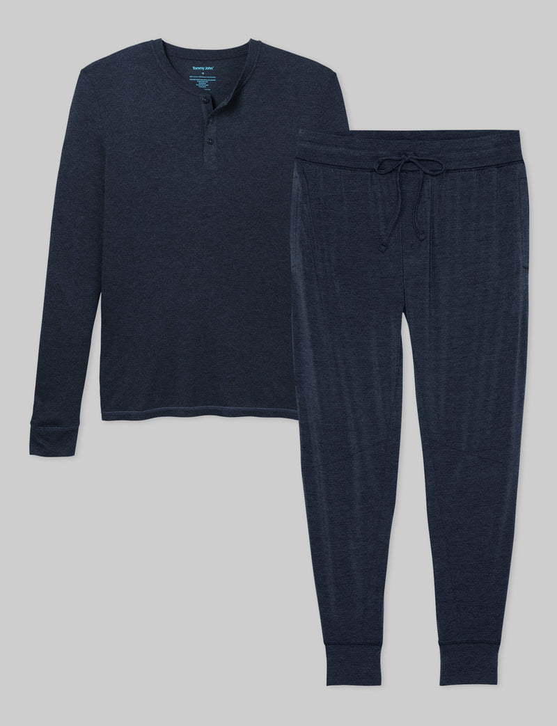 Downtime Henley & Jogger Set::Dress Blues Heather