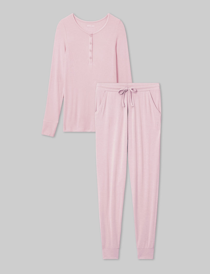 Women's Downtime Henley & Jogger Set::Light Lilac