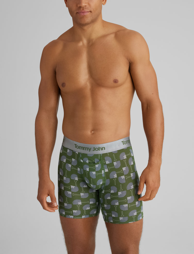 Second Skin Mid-Length Boxer Brief 6"::Bronze Green Golf Tee Time