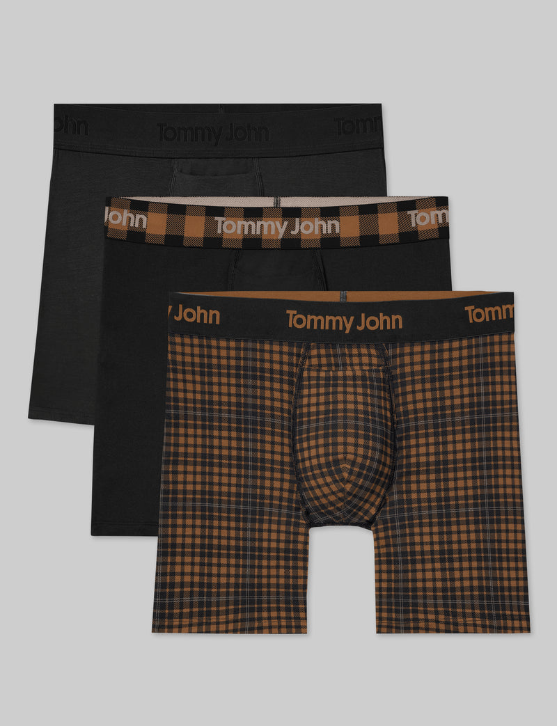 Second Skin Mid-Length Boxer Brief 6" (3-Pack)::Black/Black/Flannel