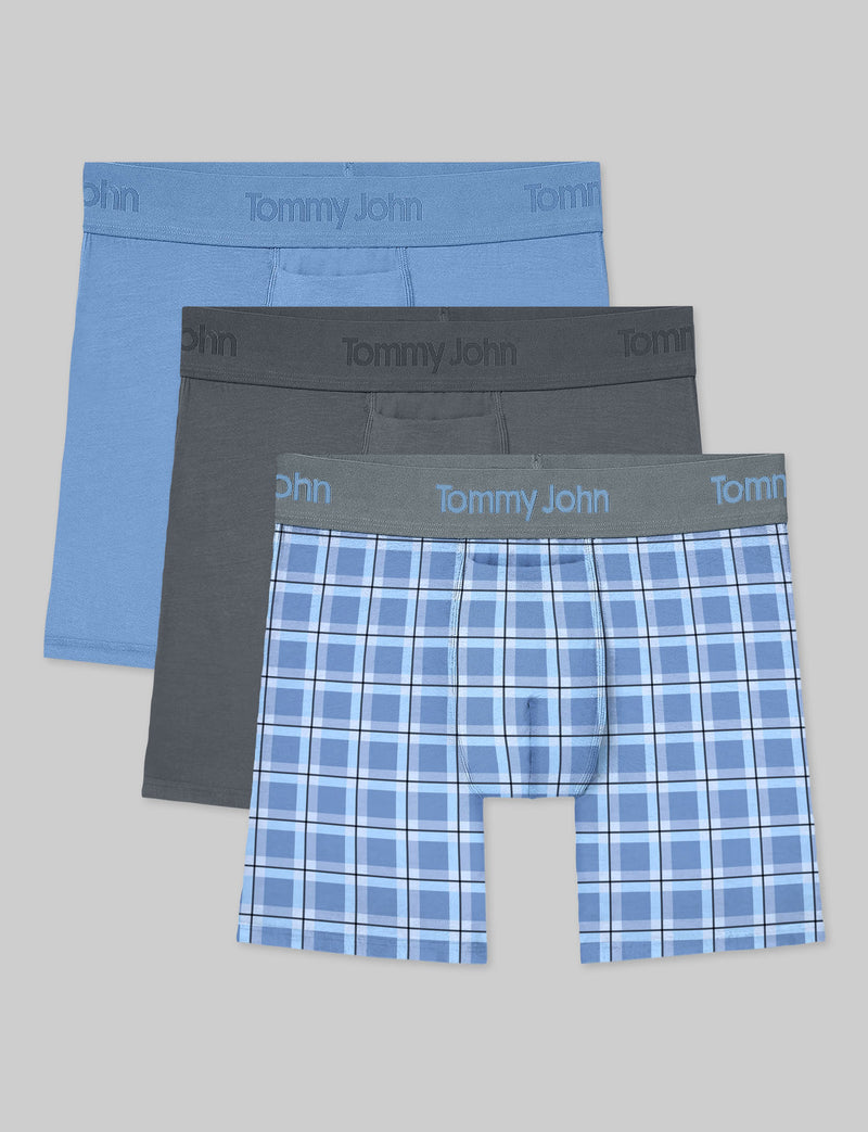 Second Skin Mid-Length Boxer Brief 6" (3-Pack)::Della Robbia/Turbulence/Shifting Plaid