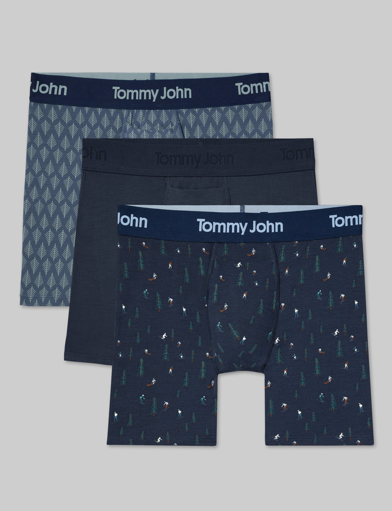 Second Skin Mid-Length Boxer Brief 6" (3-Pack)::Linear Trees/Dress Blues/Ski Mountain
