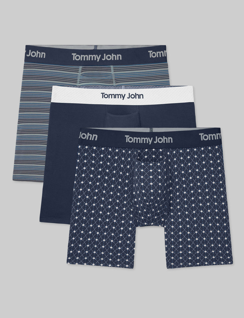 Second Skin Mid-Length Boxer Brief 6" (3-Pack)::Pencil Stripe/Golf Ball WB/Geo Putter