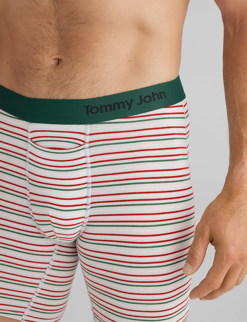 Cool Cotton Mid-Length Boxer Brief 6"::Peppermint Stripe