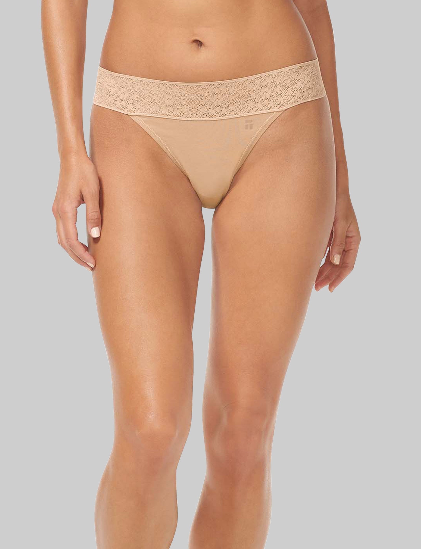 Women's Cool Cotton Thong, Lace Waist