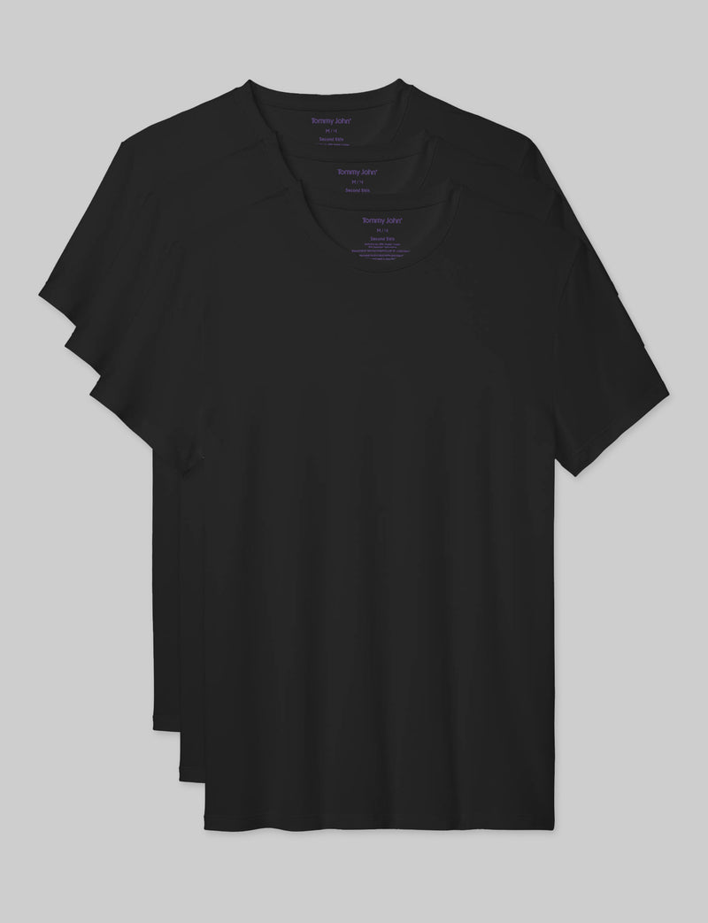 Second Skin Crew Neck Modern Fit Undershirt (3-Pack)::Black