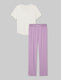 Women's Second Skin Sleep Pocket Tee & Pant Set::Coconut Milk/Lavender Herb