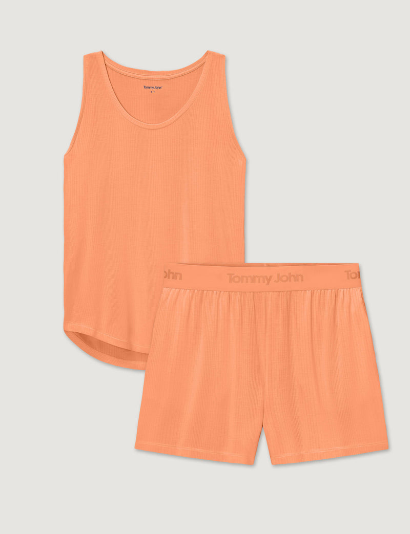 Women's Second Skin Luxe Rib Sleep Tank & Short Set::Cantaloupe Luxe