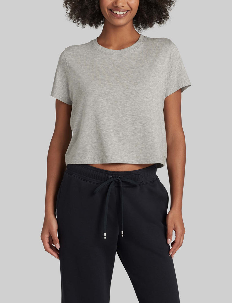 Women's Second Skin Not-Too-Cropped Crew Neck Tee::Heather Grey