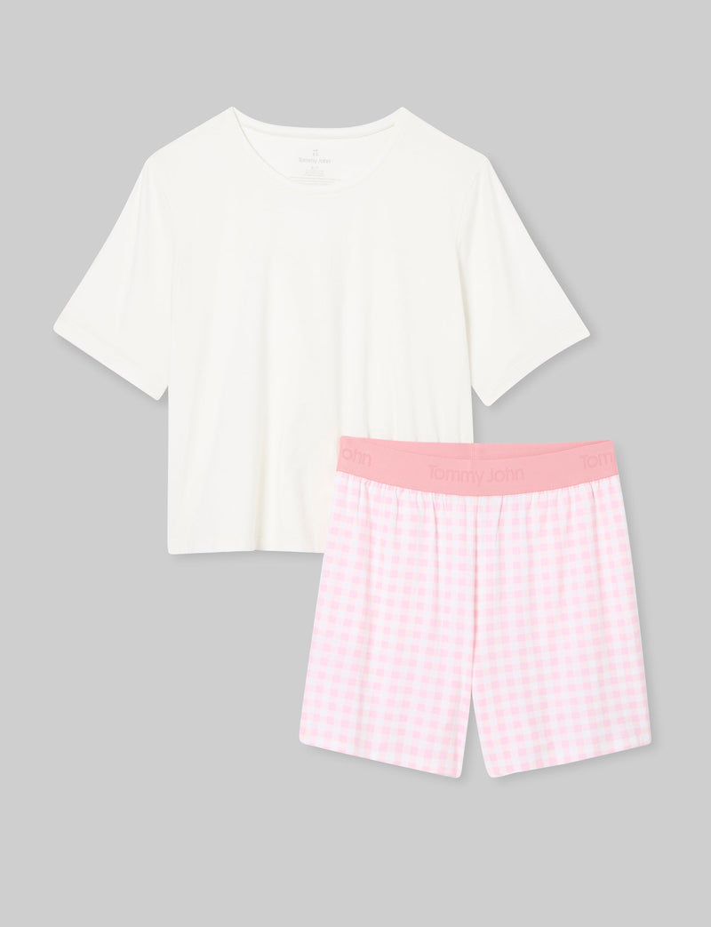 Women’s Power Nap Tee & Short Set::Festival Bloom Gingham::Swatch