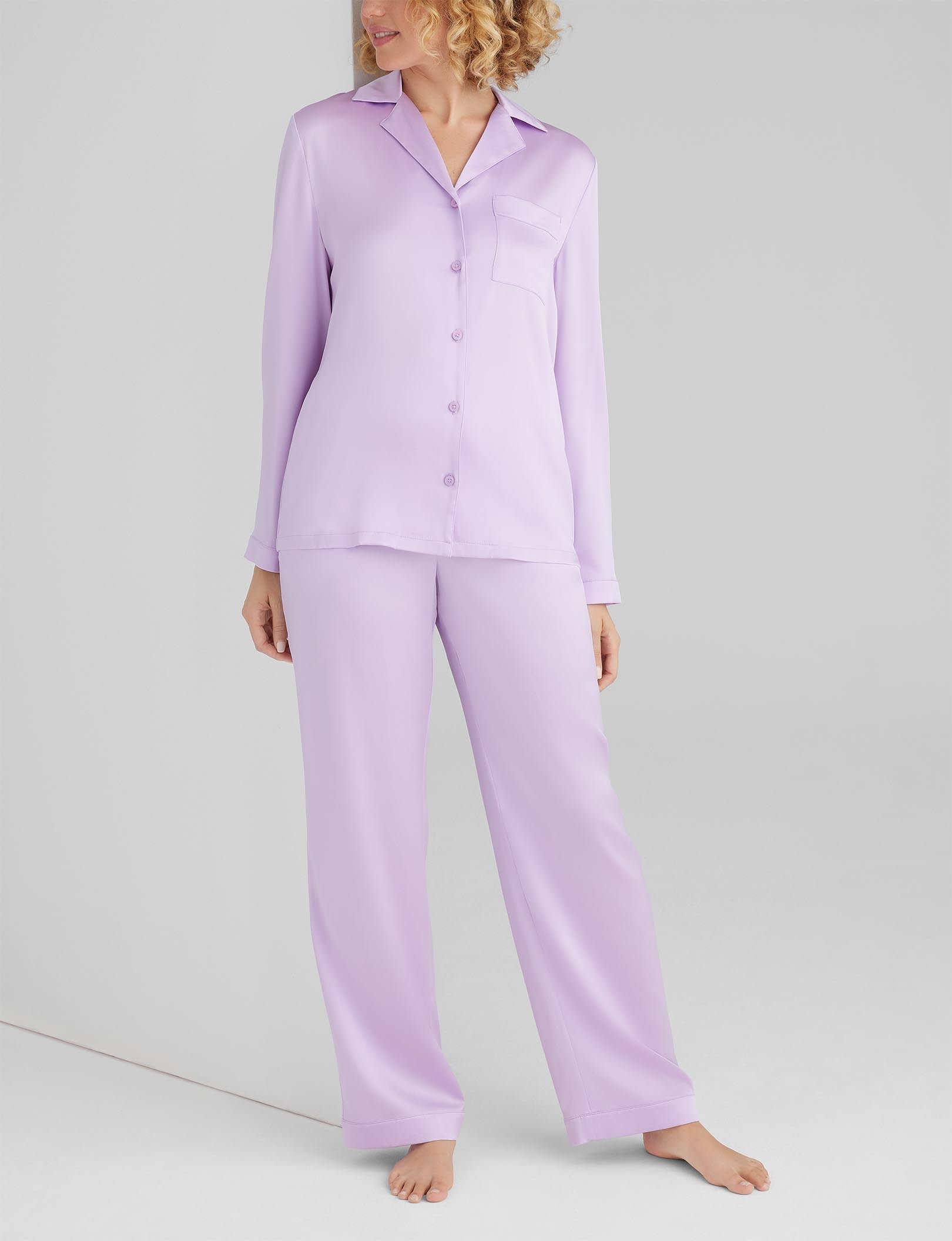 Women's Silk Long Sleeve Pajama Top & Pant Set