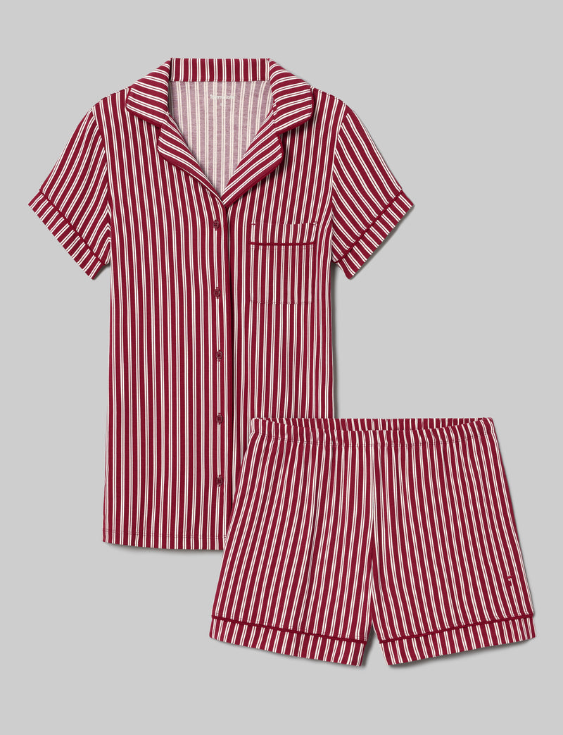 Women's Downtime Pajama Top & Short Set::Rhubarb Pinstripe