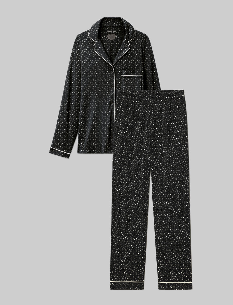 Women's Downtime Long Sleeve Pajama Top & Pant Set::Black Confetti Stars