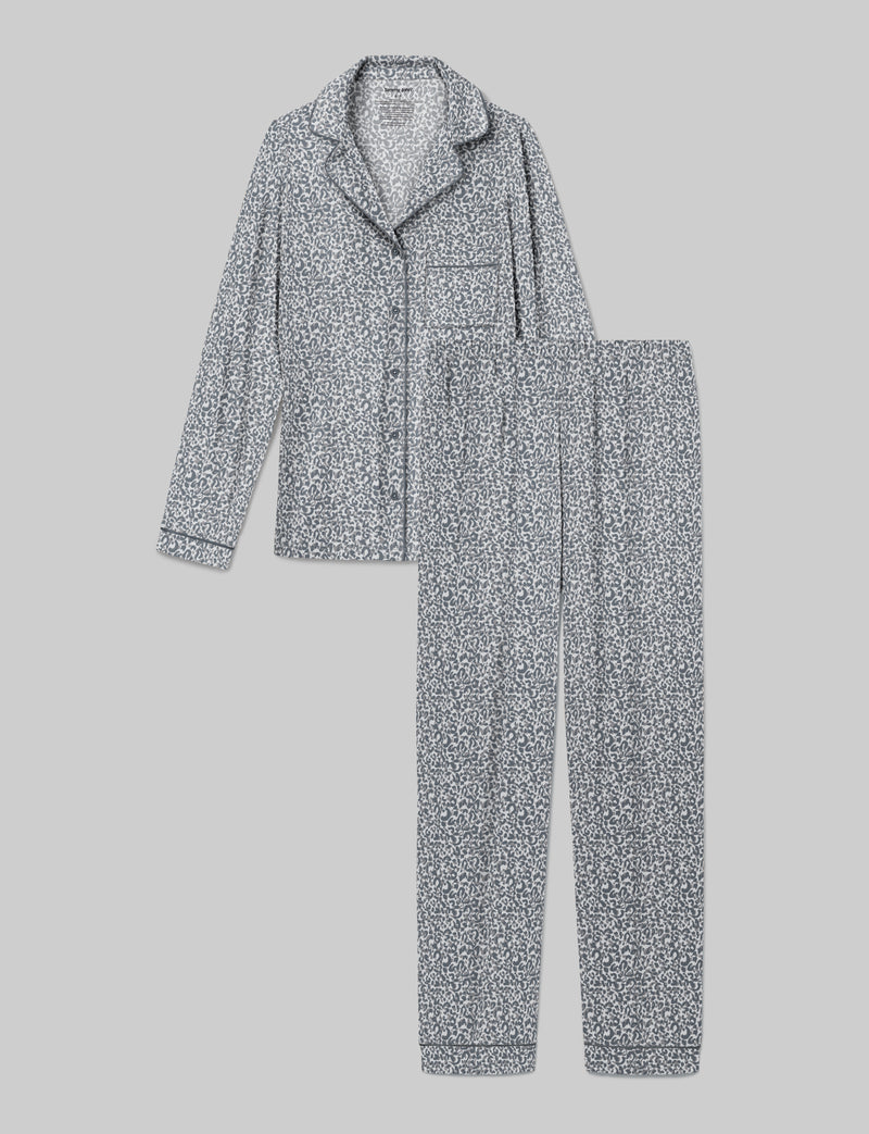 Women's Downtime Long Sleeve Pajama Top & Pant Set::Grey Leopard