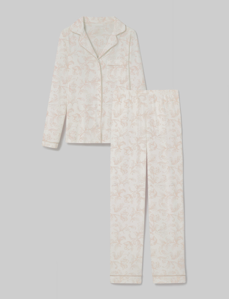 Women's Downtime Long Sleeve Pajama Top & Pant Set::Coconut Milk Baroque Floral