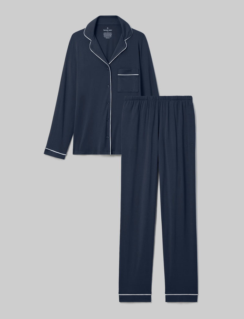 Women's Downtime Long Sleeve Pajama Top & Pant Set::Dress Blues::Swatch