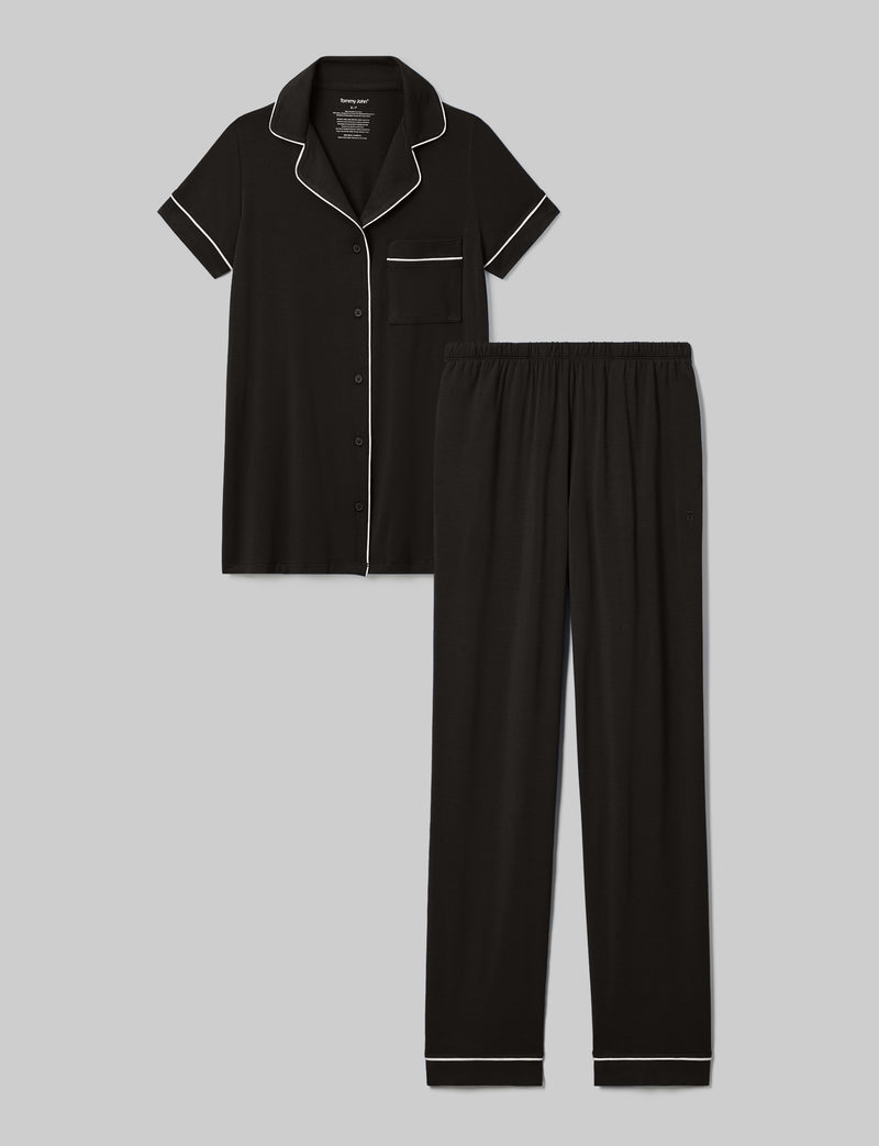 Women's Downtime Pajama Top & Pant Set::Black::Swatch