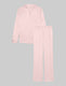 Women's Satin Jacquard Long Sleeve Pajama Top & Pant Set::Rosewater