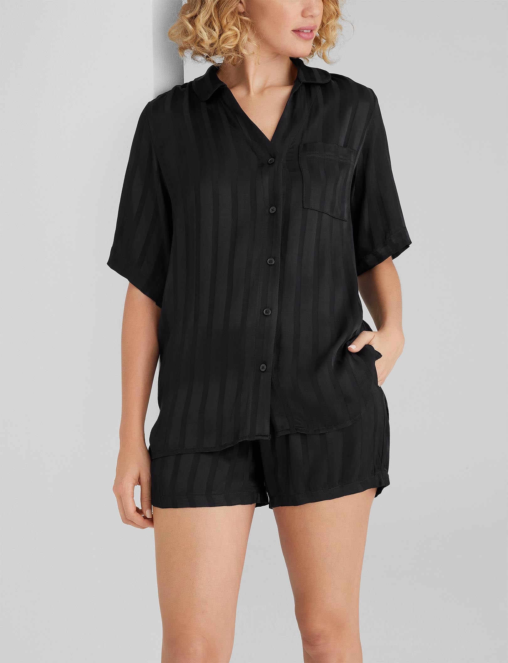 Women's Jacquard Satin Pajama Top & Short Set