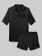 Women's Jacquard Satin Pajama Top & Short Set::Black::Swatch
