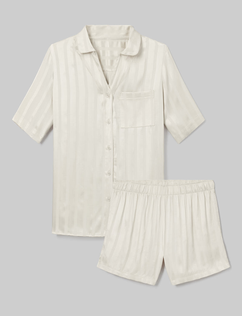 Women's Satin Jacquard Pajama Top & Short Set::Gardenia::Swatch