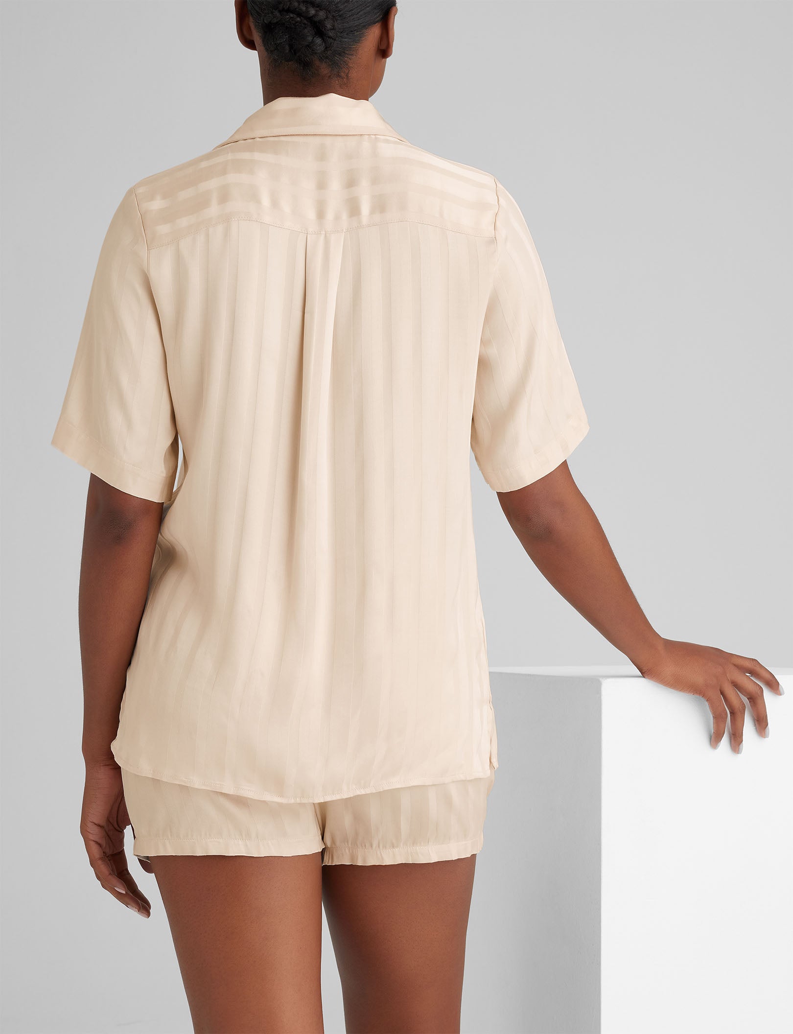 Women's Jacquard Satin Pajama Top & Short Set