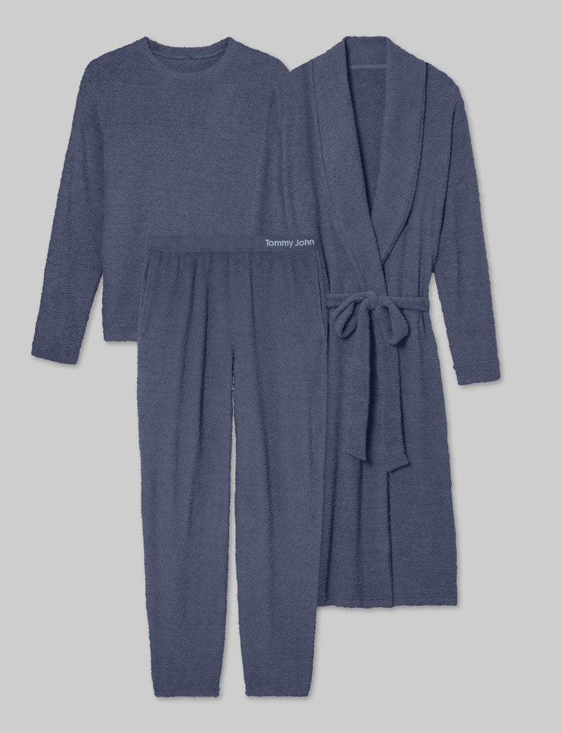 Women's Plush Crewneck Sweatshirt, Jogger & Robe Set::Nightshadow Blue