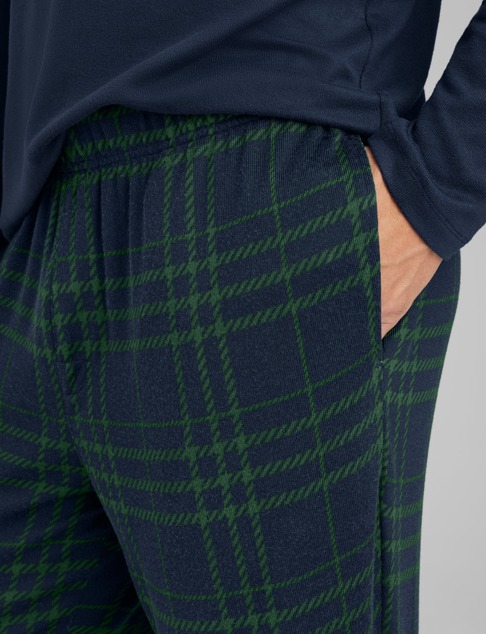 Cozy Long Sleeve Crew Neck & Jogger Set::Dress Blues/Grand Plaid