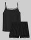 Women's Luxe Rib Lace Cami & Short Set::Black Luxe