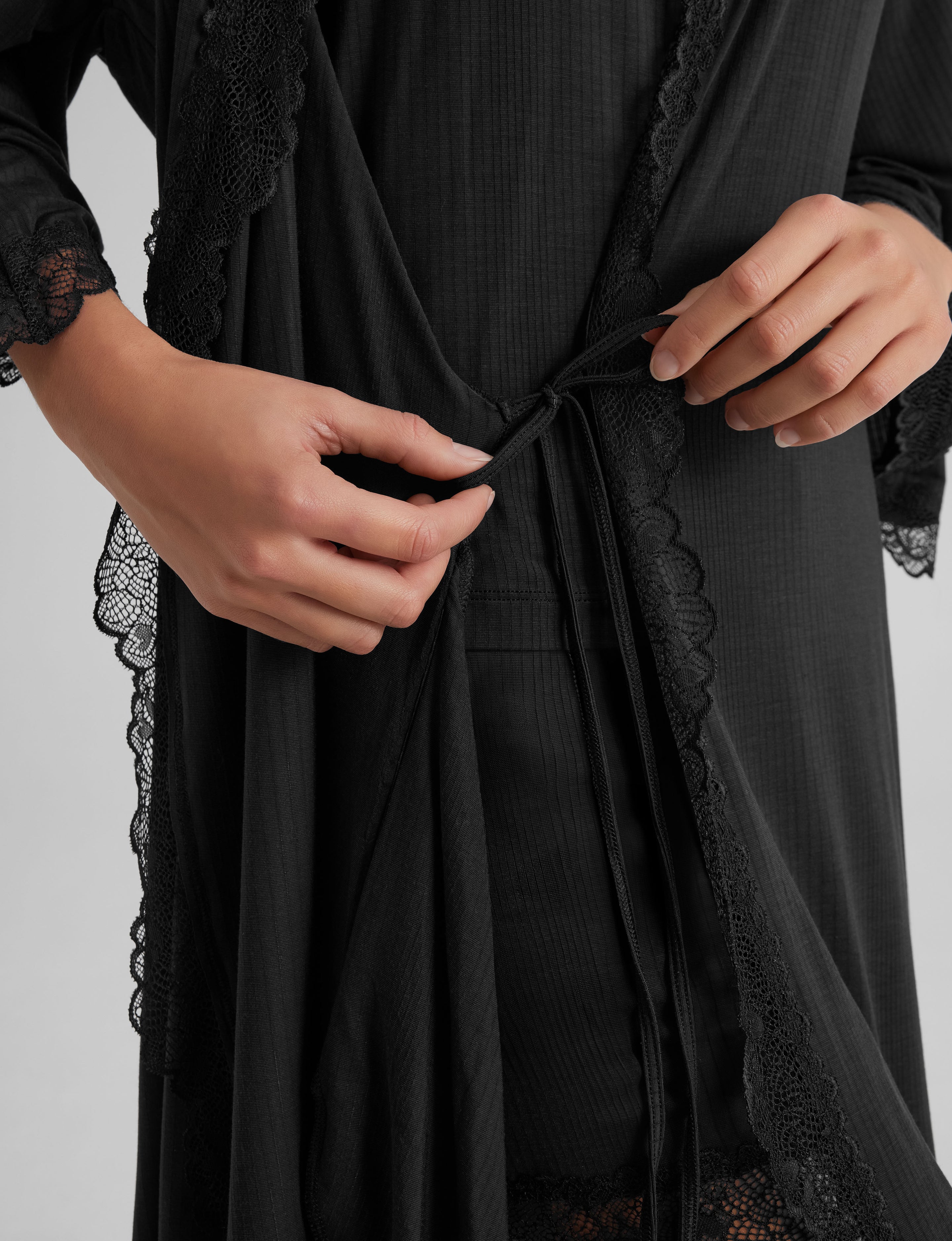 Women's Luxe Rib Lace Robe