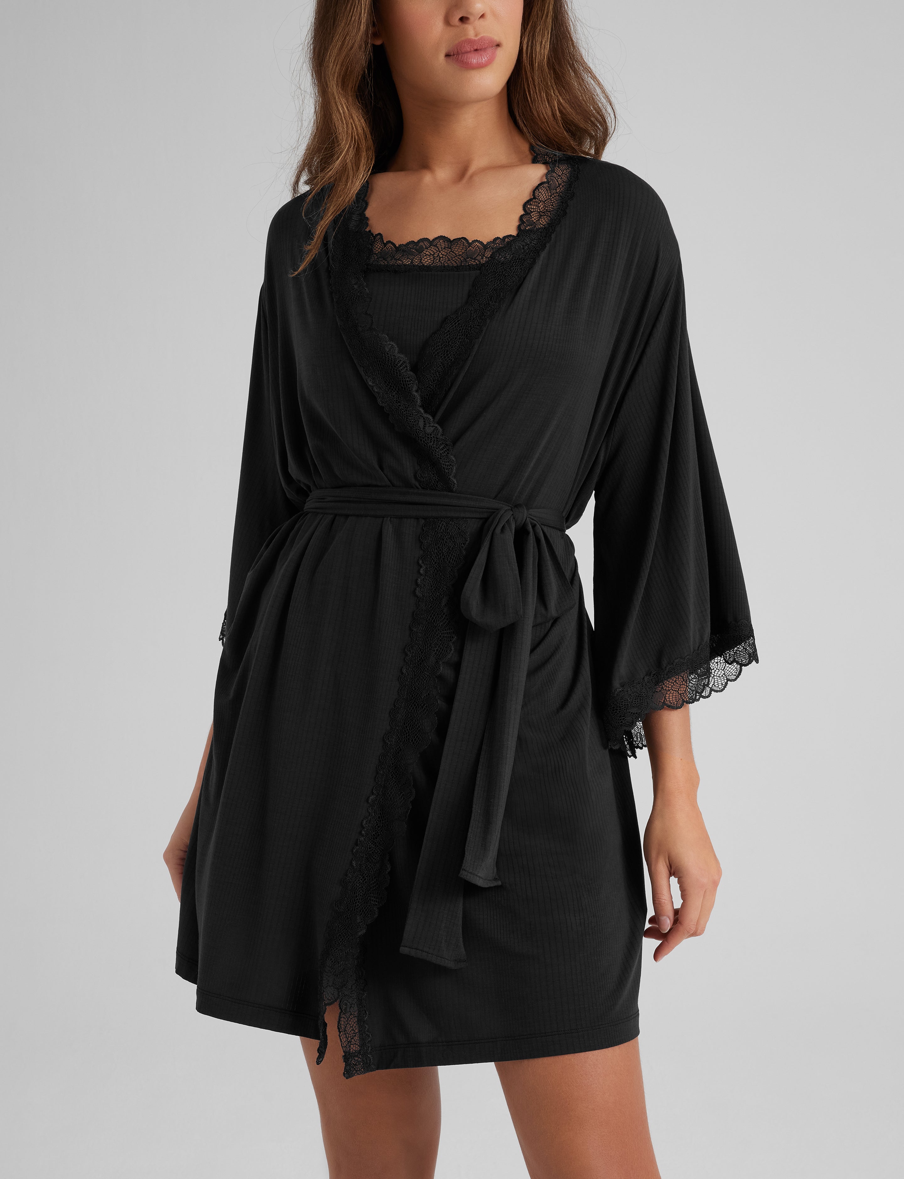 Women's Luxe Rib Lace Robe