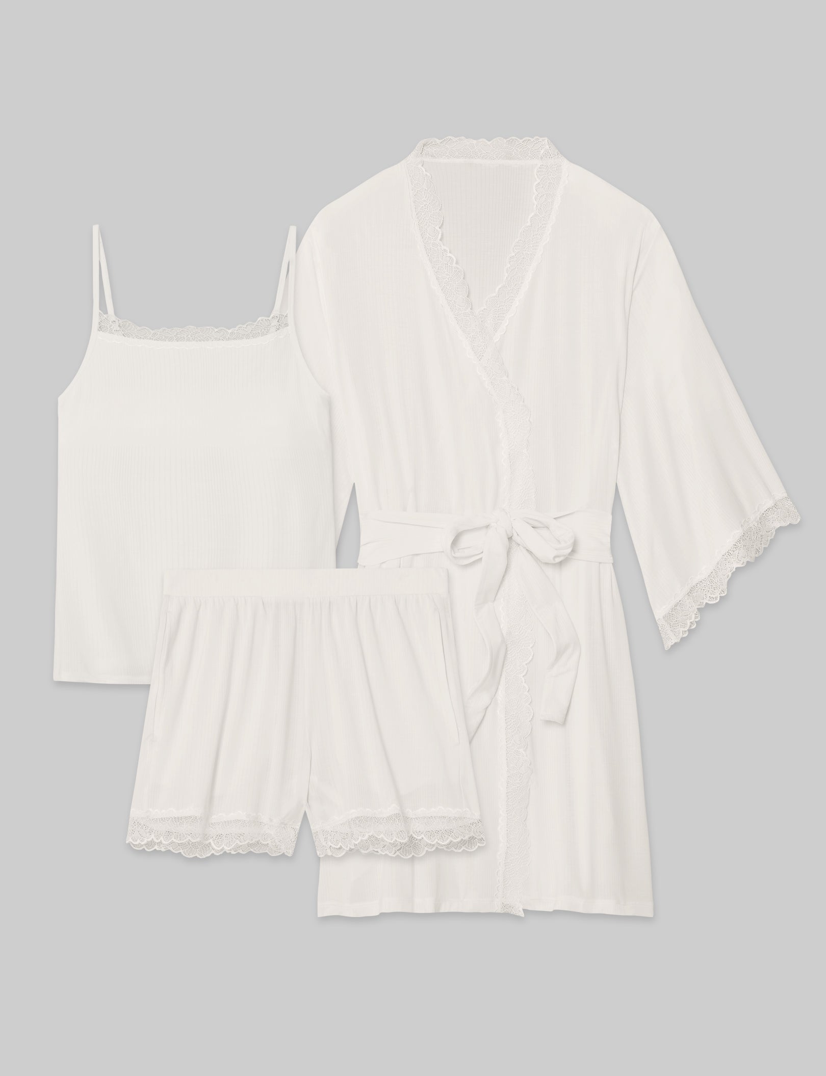 Women's Luxe Rib Lace Cami, Short & Robe Set