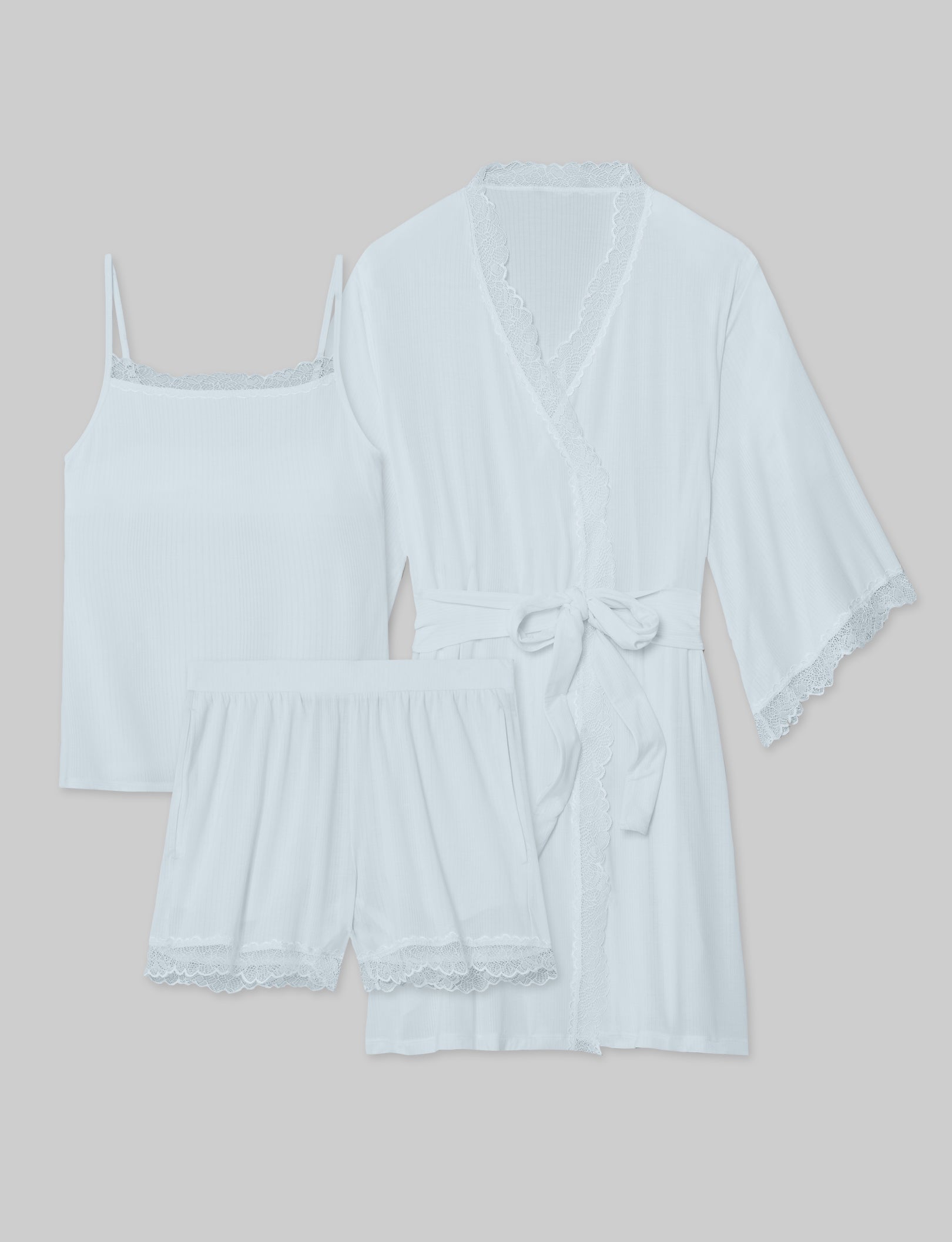 Women's Luxe Rib Lace Cami, Short & Robe Set
