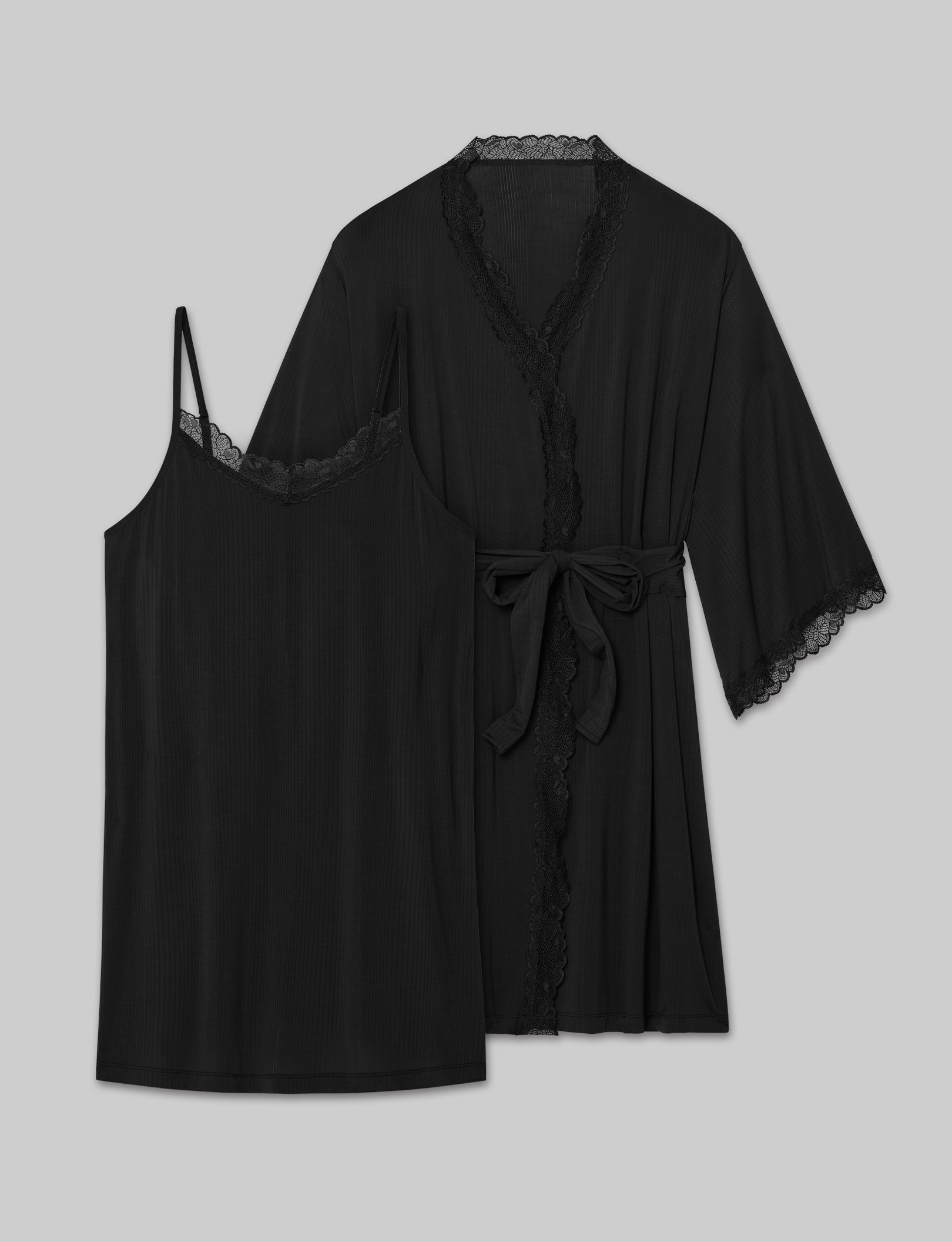 Women's Luxe Rib Lace Chemise & Robe Set